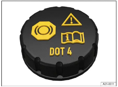 Volkswagen ID.4 - Fig. 1 In the hood space: Cap on the brake fluid reservoir.
