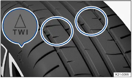 Volkswagen ID.4 - Fig. 1 Tire tread: tread wear indicator.