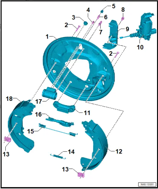 Volkswagen ID.4. Assembly overview - brake shoes