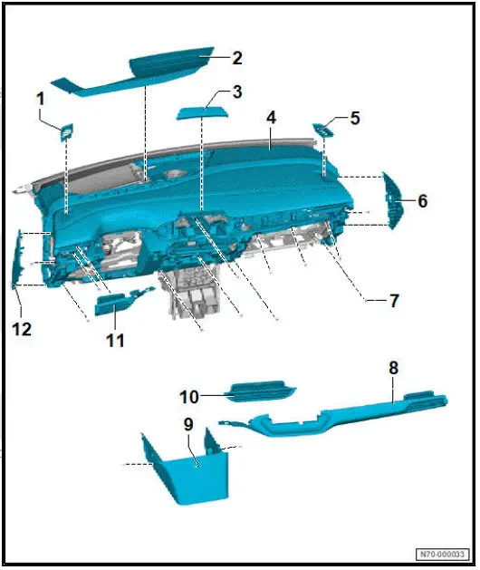 Volkswagen ID.4. Assembly overview - dash panel 