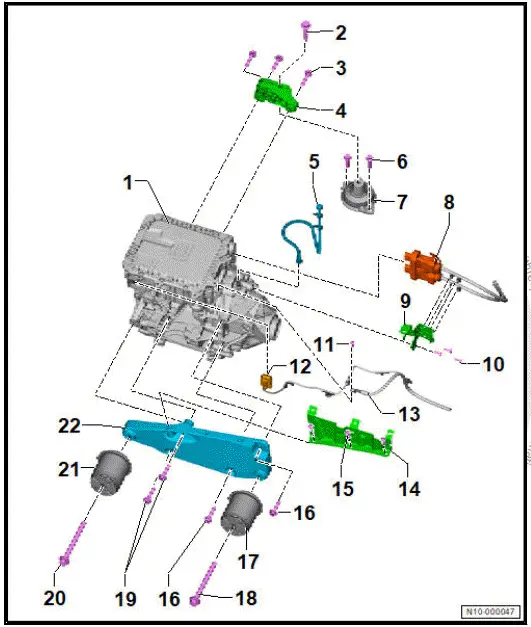 Volkswagen ID.4. Assembly overview - front motor, right-hand drive vehicles