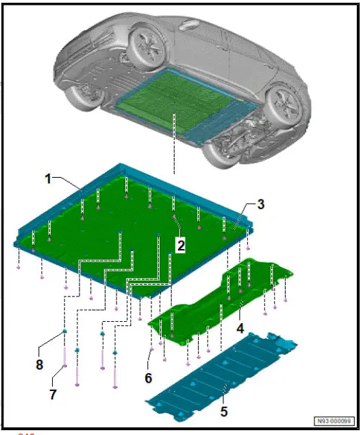 Volkswagen ID.4. Assembly overview - high-voltage battery, installed, 48, 55, 62 kWh