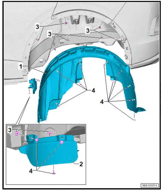 Volkswagen ID.4. Removing and installing front wheel housing liner