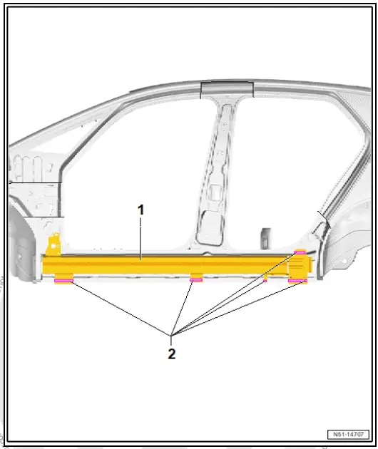 Volkswagen ID.4. Assembly overview - side panel reinforcement (crash bar)