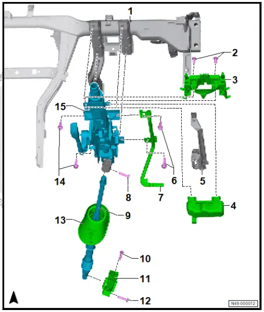 Volkswagen ID.4. Assembly overview - steering column, right-hand drive