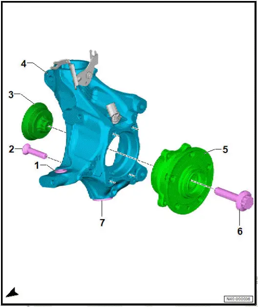 Volkswagen ID.4. Assembly overview - wheel bearing assembly, rear-wheel drive