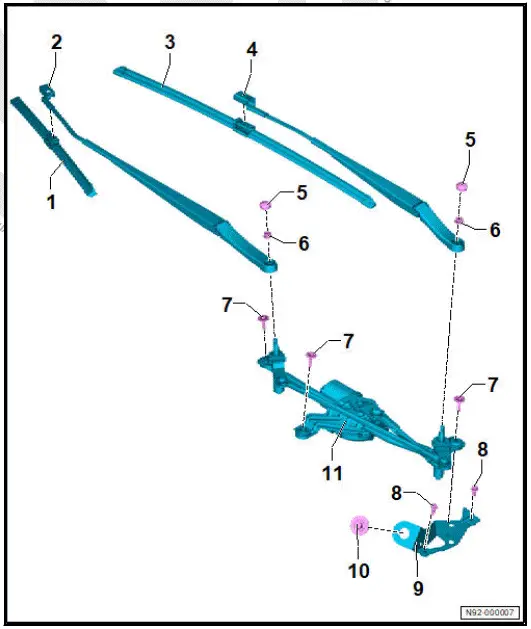 Volkswagen ID.4. Assembly overview - windscreen wiper system