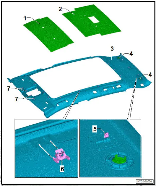 Volkswagen ID.4. Assembly overview moulded headliner