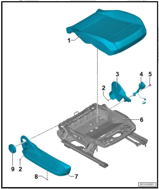 Volkswagen ID.4. Assembly overview seat pan, fixed seat
