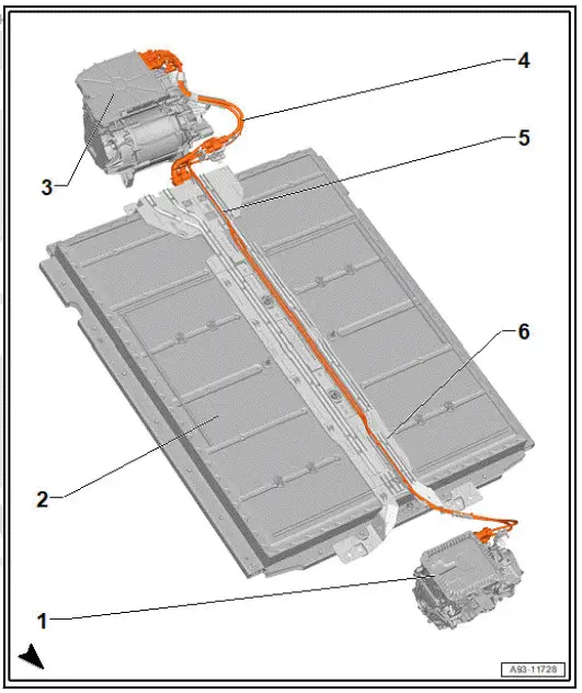 Volkswagen ID.4. Overview of fitting locations - high-voltage wiring, electric drive control units, high-voltage battery