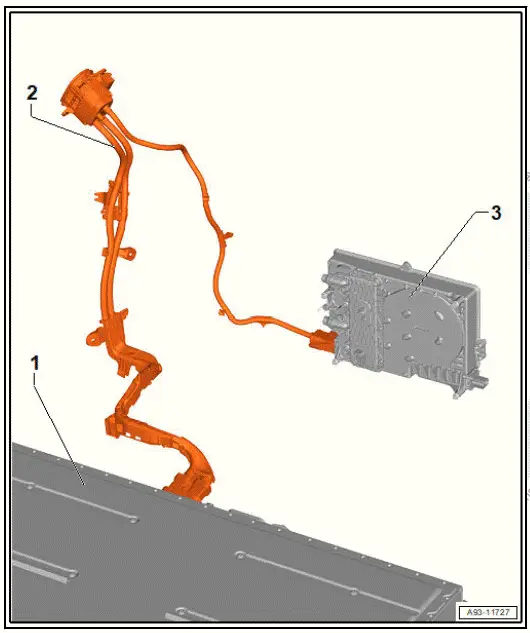Volkswagen ID.4. Overview of fitting locations - high-voltage wires, charging unit, high-voltage battery, charging socket