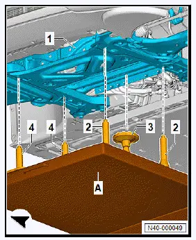 Volkswagen ID.4. Taking up weight of subframe using scissor-type assembly platform 