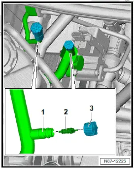 Volkswagen ID.4. Removing and installing evacuating and charging valve (low-pressure and high-pressure sides)