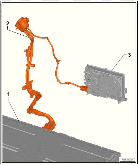 Volkswagen ID.4. Overview of fitting locations - high-voltage wires, charging unit, high-voltage battery, charging socket