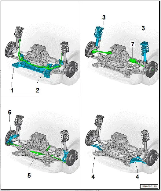 Volkswagen ID.4. Overview of fitting locations - front axle, all-wheel drive