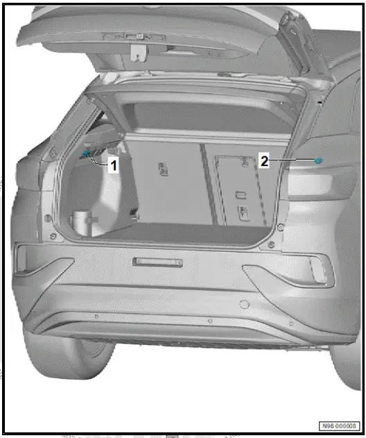 Volkswagen ID.4. Overview of fitting locations - lights in luggage compartment