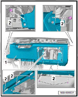 Volkswagen ID.4. Removing and installing glove compartment with dash panel trim 