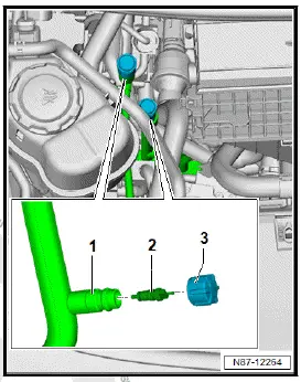 Volkswagen ID.4. Removing and installing evacuating and charging valve (low-pressure and high-pressure sides)