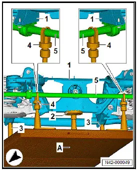 Volkswagen ID.4. Taking up weight of subframe using scissor-type assembly platform 